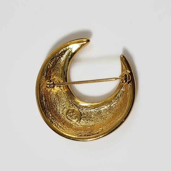 Vintage Joan Rivers Gold Tone Rhinestone Crescent Moon Pin Brooch - Picture 3 of 4